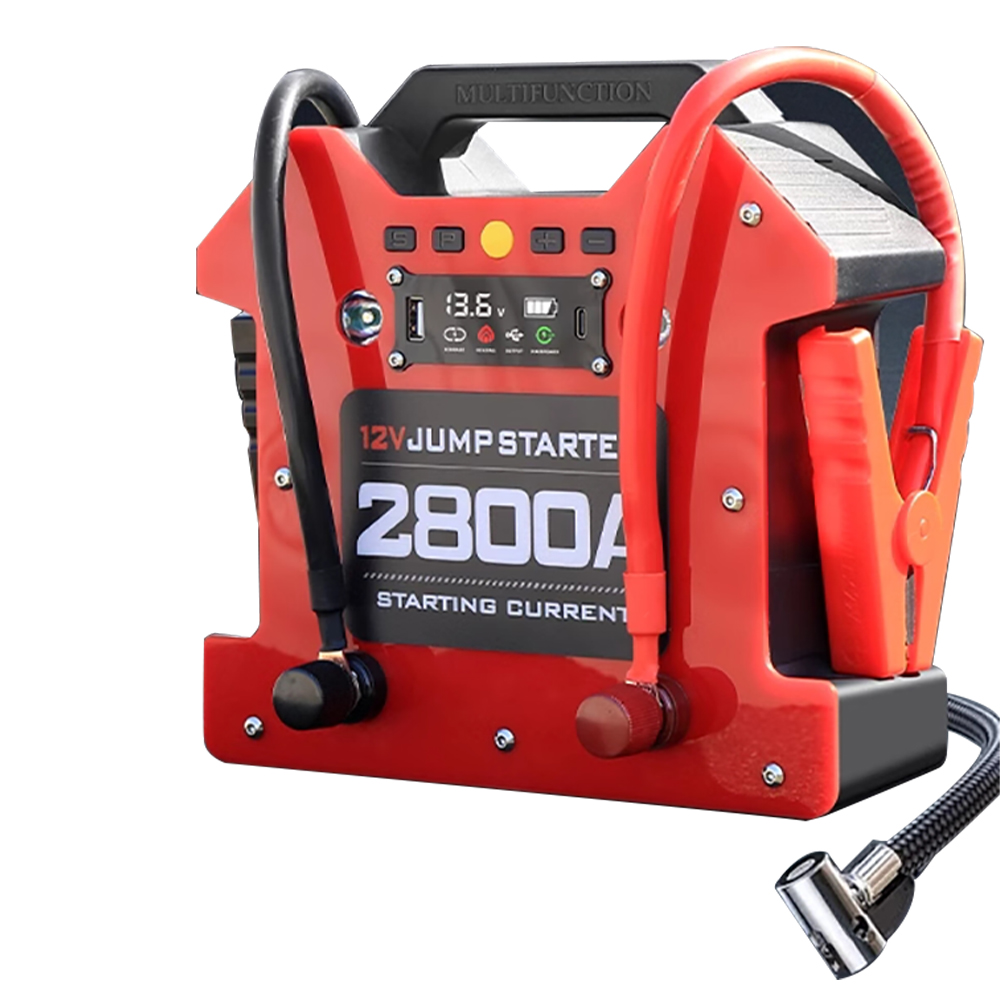 12V/24V汽车卡车户外移动电源2800A峰值便携式跳跃式起动机电池组36000mAh电池增压器组，适用于所有汽油/柴油发动机电频搭电打火电源，带轮胎充气机，适用于半挂卡车